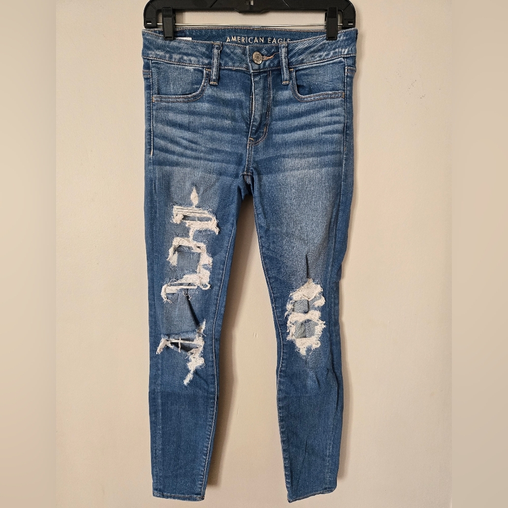 American Eagle Outfitters Next Level Stretch Jegging Ripped Blue Skinny Jeans